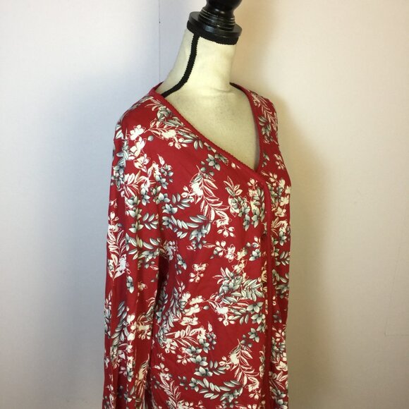 NWT Charter Club Pajama Top XL Womens Red Floral Long Sleeve Button Front V-neck - Picture 14 of 15